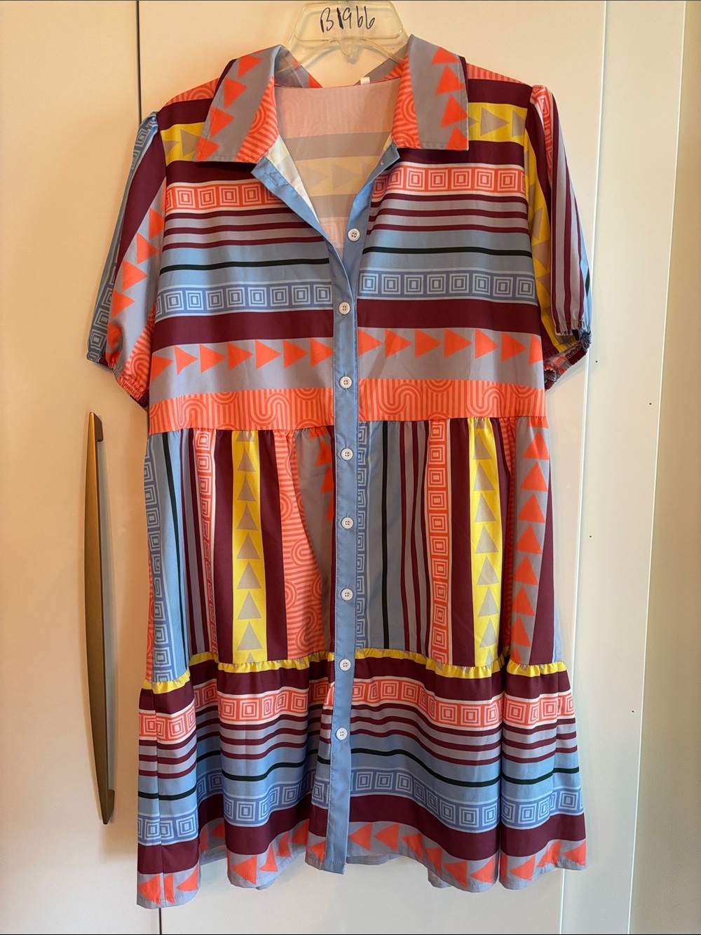 Woman’s Multicolor Geometric Button-Front Dress